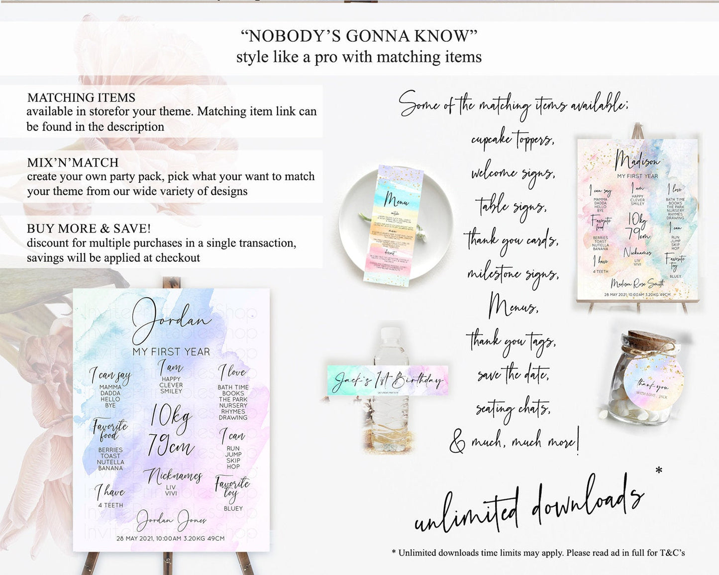 Purple First Birthday Milestone Poster Purple Watercolor Milestone Board Pastel Purple Watercolor Splash Milestone Sign 1st Birthday D10165