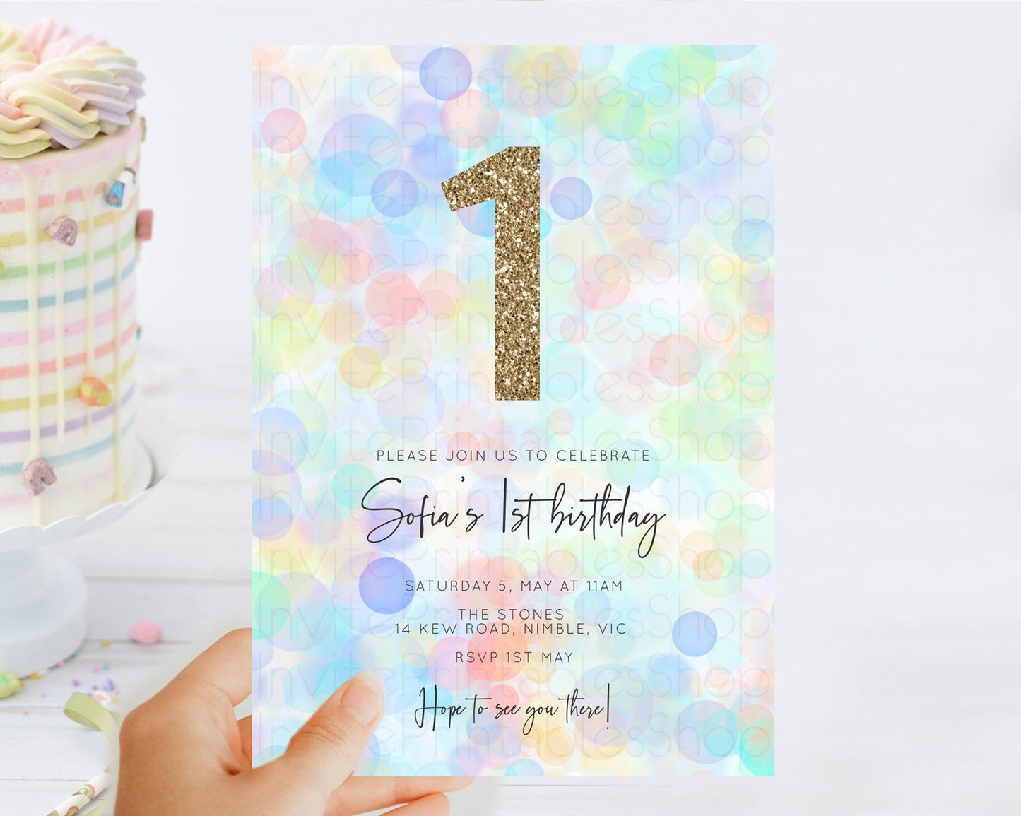 Pastel Birthday Invitation Bath Bomb Party Invitation Pastel Bubbles Invitation Watercolour Invitation 3rd 2nd 1st First Birthday D10444