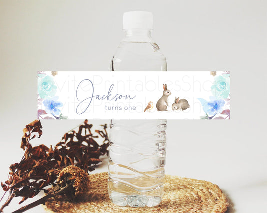 Editable Floral Bunny Water Label Template Pastel Flowers Forest Bunny Secre
