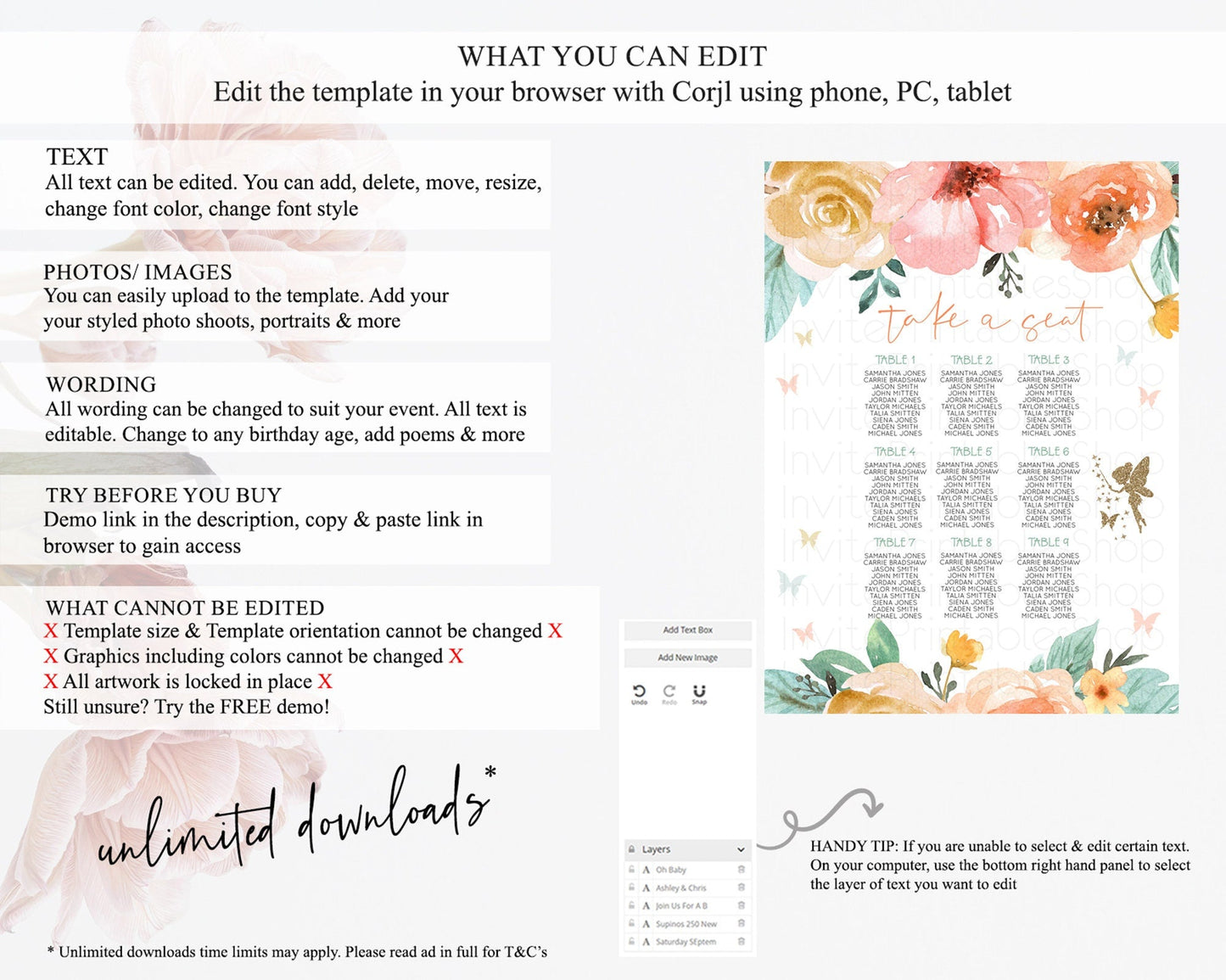 Fairy Seating Chart Pastel Fairy Seating Chart Fairy Tea Party Fairy Garden Seating Sign Enchanted Garden Floral Butterfly Decor D10346