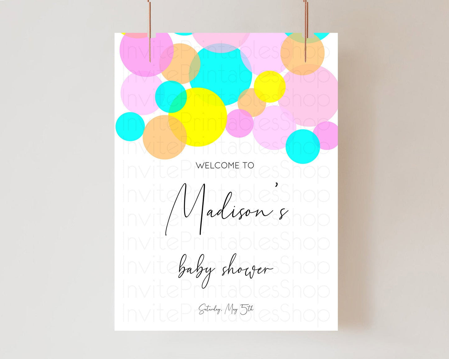 Rainbow Baby Shower Welcome Sign Pastel Welcome Board Pastel Rainbow Confetti Welcome Sign Colorful Bubbles Pastel Welcome Sign D10896