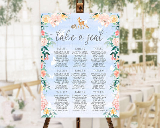 Fawn Seating Chart Deer Seating Chart Enchanted Forest Party Butterfly Pastel Flowers Whimsical Seating Chart Woodland Seating Sign D10920