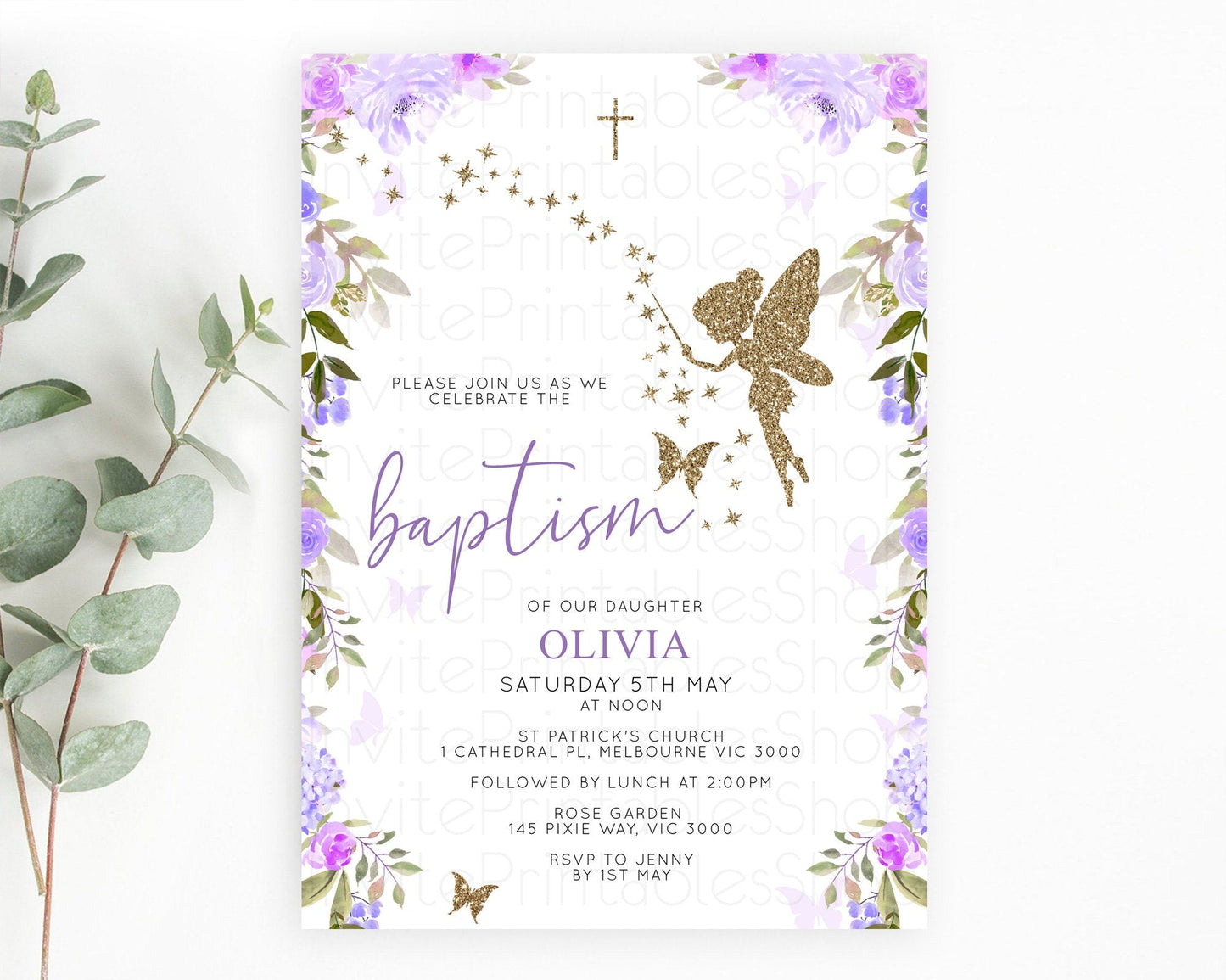 Fairy Baptism Invitation Fairy Baptism 1st Birthday Invitation Enchanted Secret Garden Christening Invite Pastel Floral Butterfly D10910