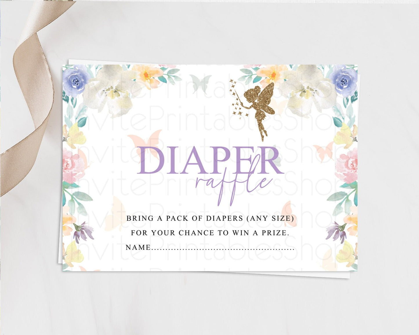 Fairy Diaper Raffle Card Fairy Diaper Insert Enchanted Garden Fairy Diaper Ticket Pastel Floral Butterfly Secret Garden Raffle Game D10761