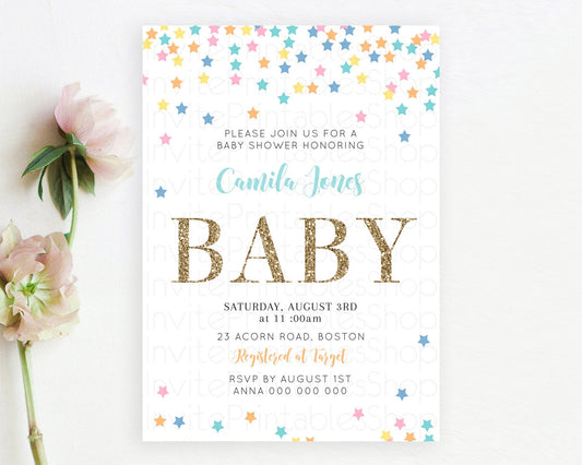 Editable Twinkle Star Baby Shower Invitation Pastel Baby Shower Invitation R