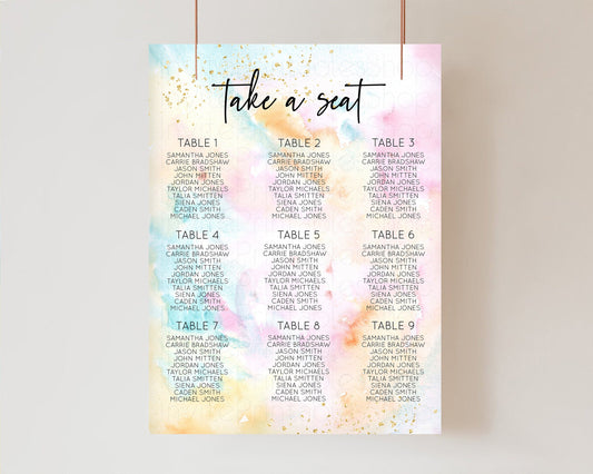 Rainbow Seating Chart Pastel Clouds Seating Sign Sprinkles Colorful Seating Poster Ombre Colors Wedding Christening Birthday Baptism TC566