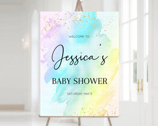Editable Pastel Baby Shower Welcome Sign Pastel Rainbow Welcome Sign Colorfu