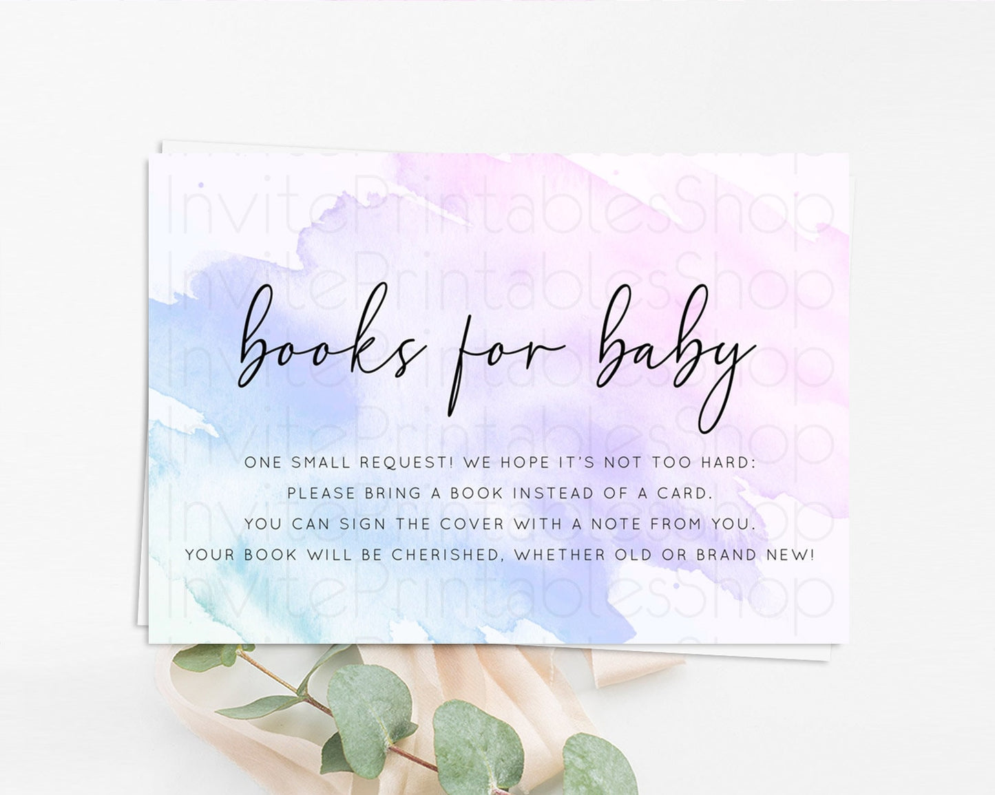 Editable Purple Books For Baby Card Watercolor Book Insert Pastel Purple Bab