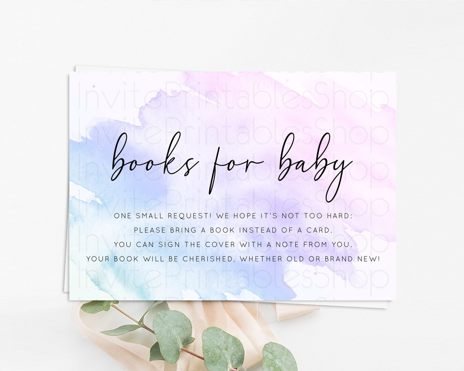 Editable Purple Books For Baby Card Watercolor Book Insert Pastel Purple Bab