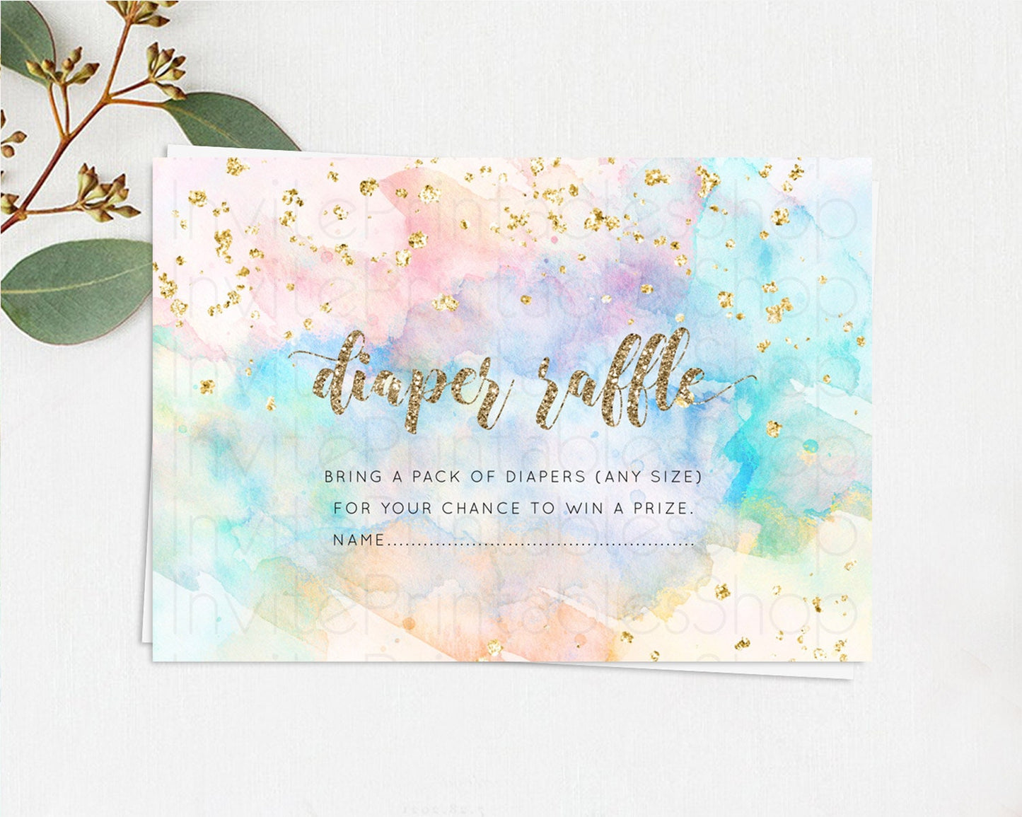 Pastel Diaper Raffle Card Pastel Rainbow Diaper Raffle Insert Colorful Ombre Watercolor Diaper Ticket Confetti Glitter Raffle Game D10261