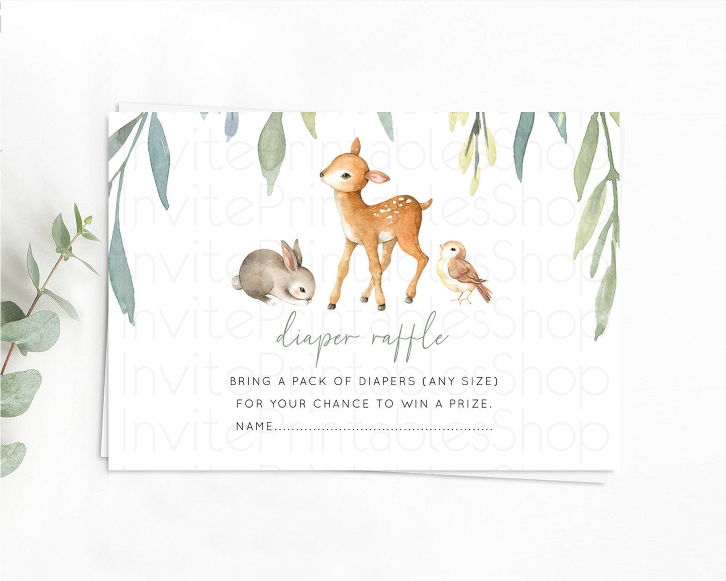Fawn Diaper Raffle Card Deer Diaper Insert Floral Deer Diaper Ticket Enchanted Forest Butterfly Pastel Baby Shower Raffle Game D10919