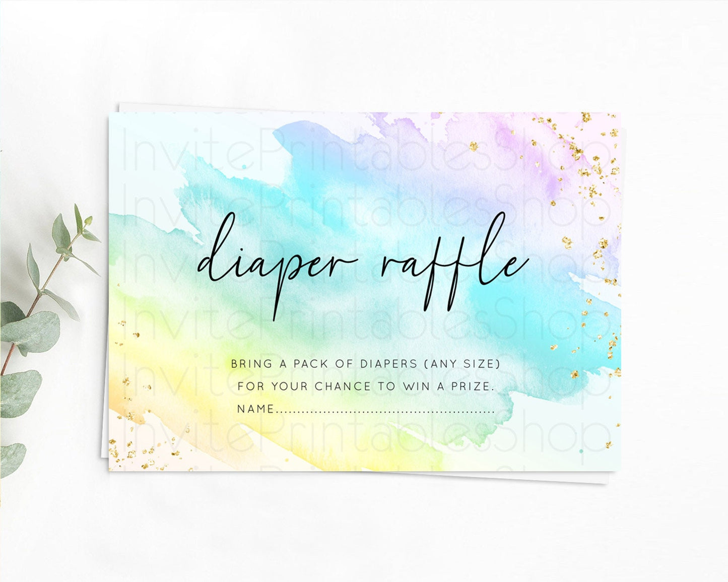 Pastel Diaper Raffle Card Pastel Rainbow Diaper Raffle Insert Colorful Ombre Watercolor Diaper Ticket Confetti Glitter Raffle Game D10773