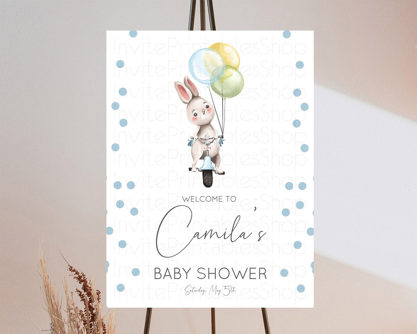 Bunny Baby Shower Welcome Sign Bunny Balloon Welcome Board Colorful Pastel Confetti Bunny Welcome Poster Sprinkles Baby Welcome Sign D10783