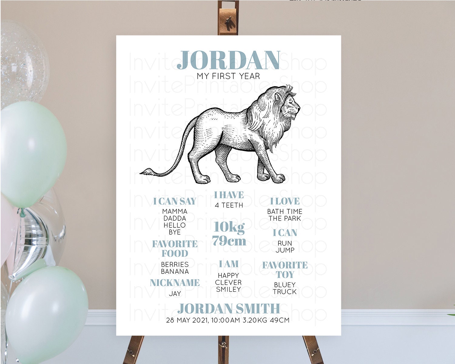 Editable Lion First Birthday Milestone Board Lion Milestone Poster Lion Deco
