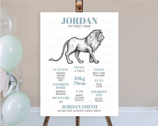 Editable Lion First Birthday Milestone Board Lion Milestone Poster Lion Deco
