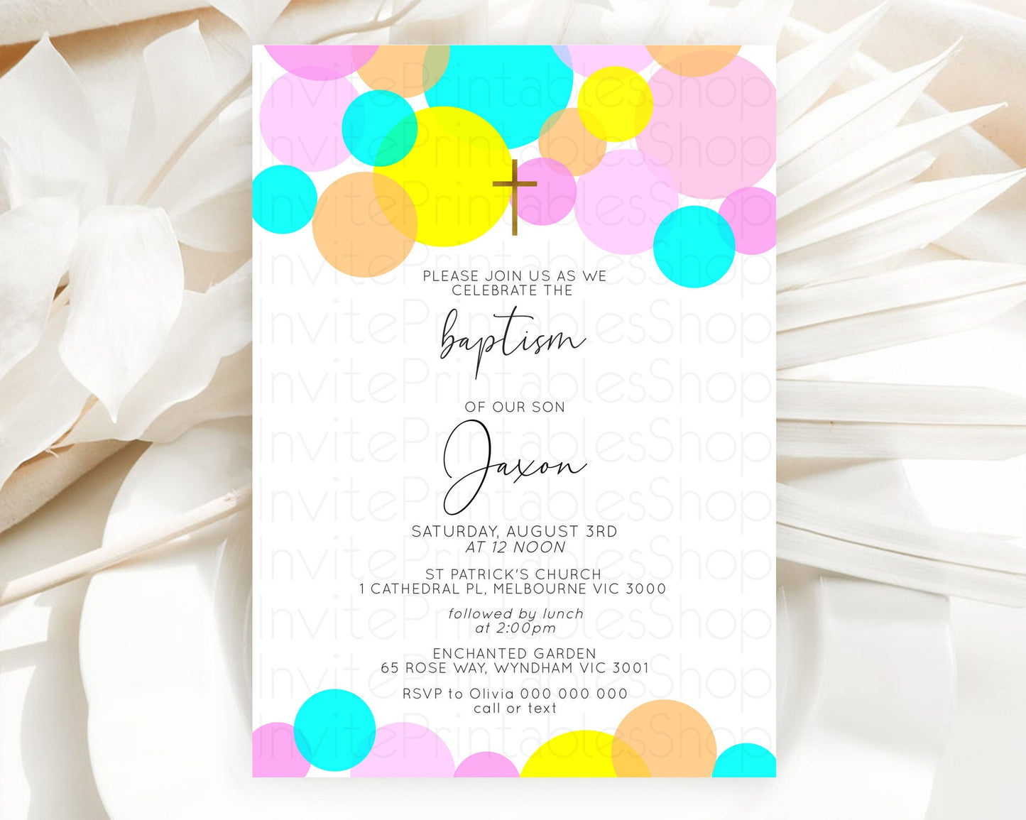 Pastel Baptism Invitation Pastel Confetti Baptism 1st Birthday Invitation Colorful Rainbow Confetti Bubbles Christening Invitation  D10896