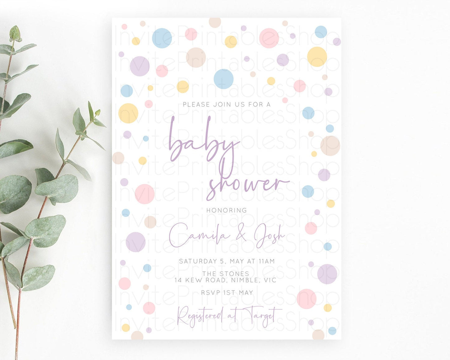 Pastel Rainbow Baby Shower Invitation Pastel Confetti Invitation Sprinkles Bubbles Invitation Colorful Rainbow Confetti Theme D10759