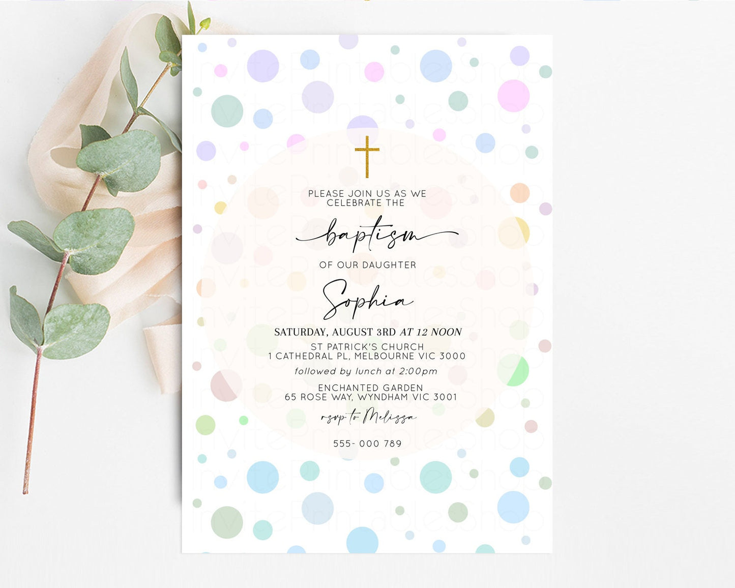 Pastel Baptism Invitation Pastel Christening Invitation Rainbow Confetti Invite Pastel Bubbles Invite Balloons Multi Colors Gold Cross 12