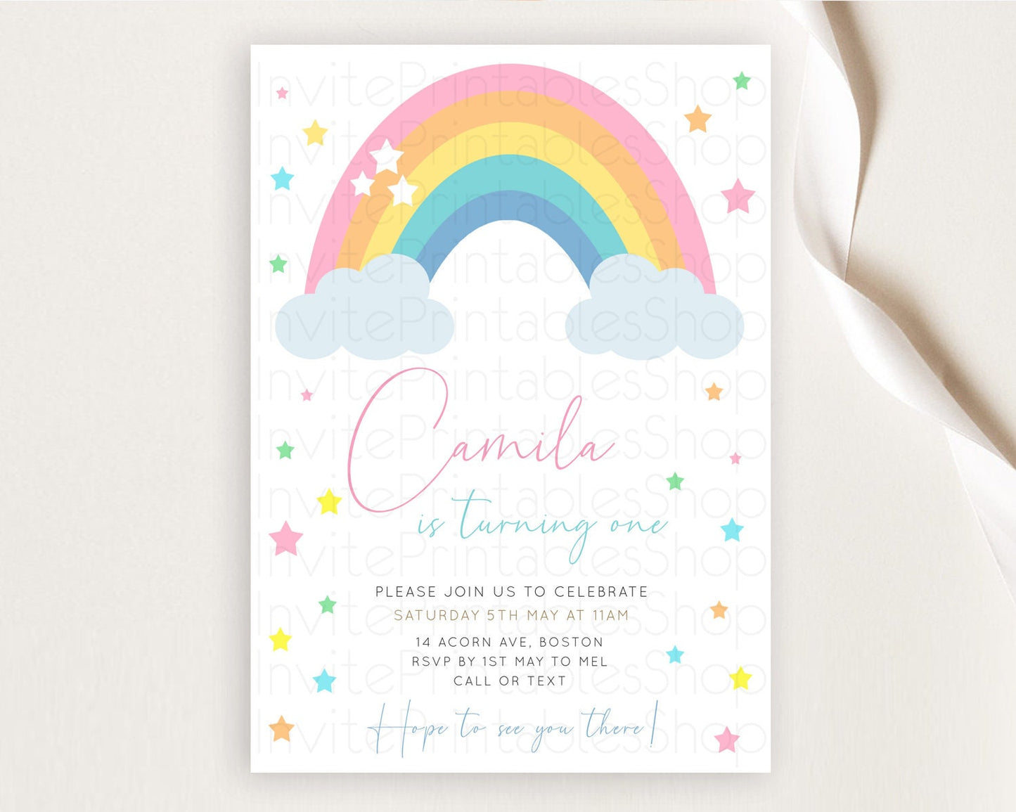 Pastel Rainbow Birthday Invitation Pastel Rainbow Invitation Rainbow Invitation Pastel Invitation Boho Rainbow 1st First Birthday D11023