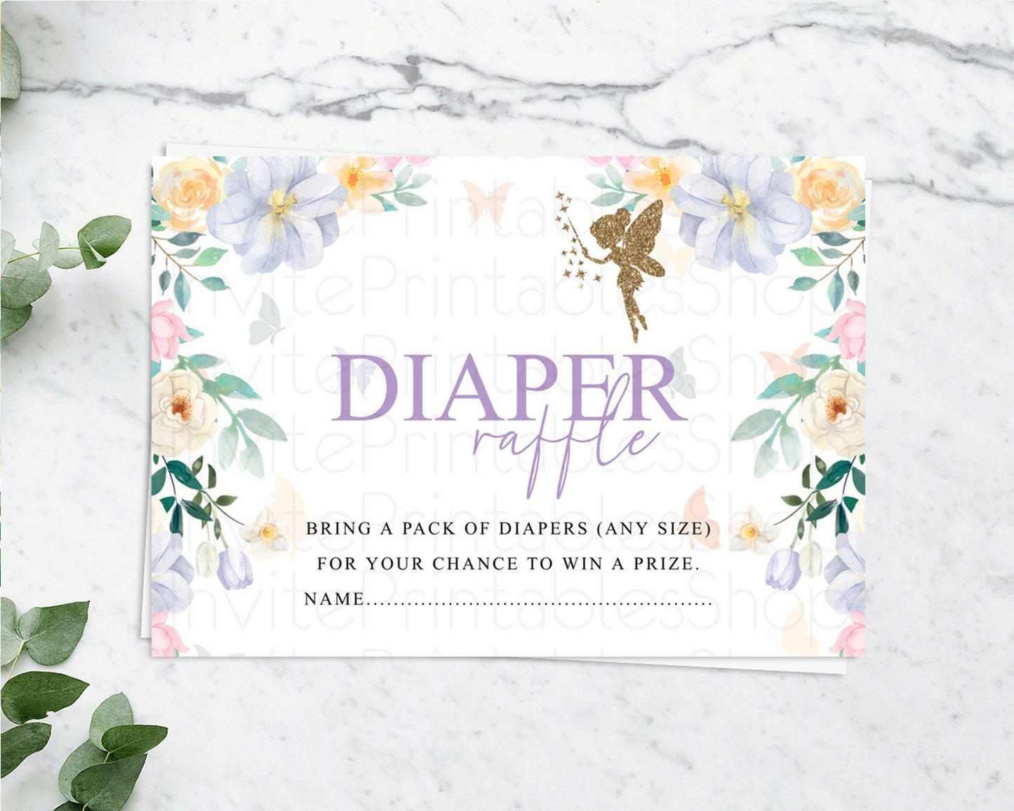 Fairy Diaper Raffle Card Fairy Diaper Insert Enchanted Garden Fairy Diaper Ticket Pastel Floral Butterfly Secret Garden Raffle Game D10474