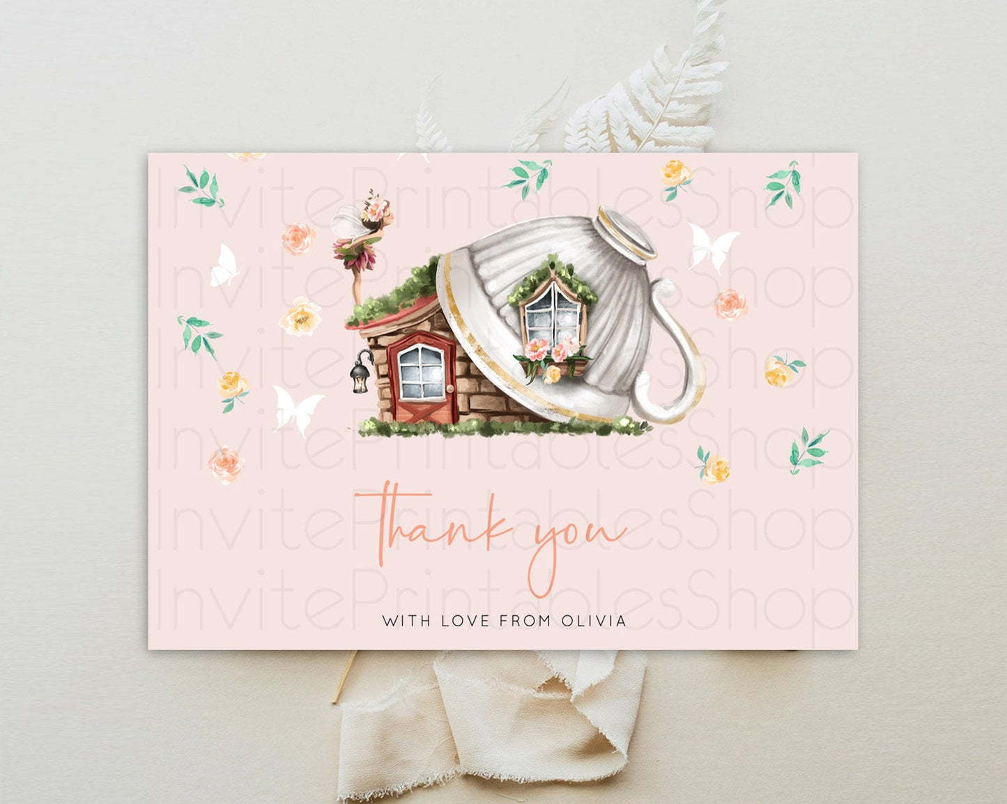 Fairy Thank You Fairy Thank You Card Enchanted Garden Pastel Butterfly Birthday Thank You Floral Secret Garden Teacher Thank You D10384