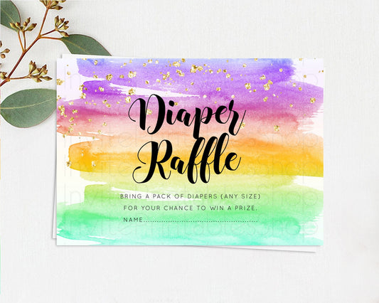 Pastel Diaper Raffle Card Pastel Rainbow Diaper Raffle Insert Colorful Ombre Watercolor Diaper Ticket Confetti Glitter Raffle Game D10524