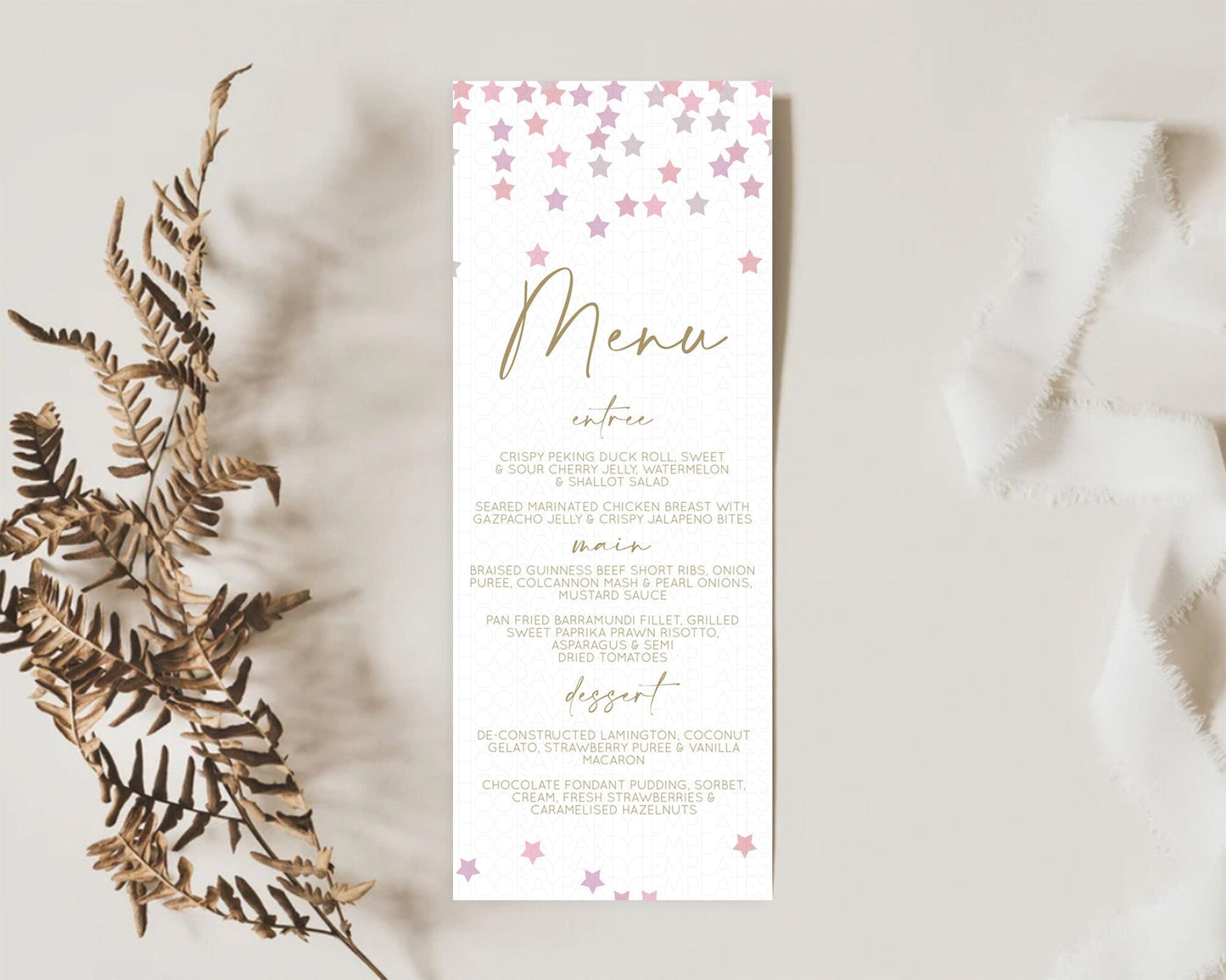 Star Menu Template Pastel Stars Menu Shooting Star Twinkle Little Star Decor Rainbow Colorful Confetti Dinner Dessert Food Menu D10344