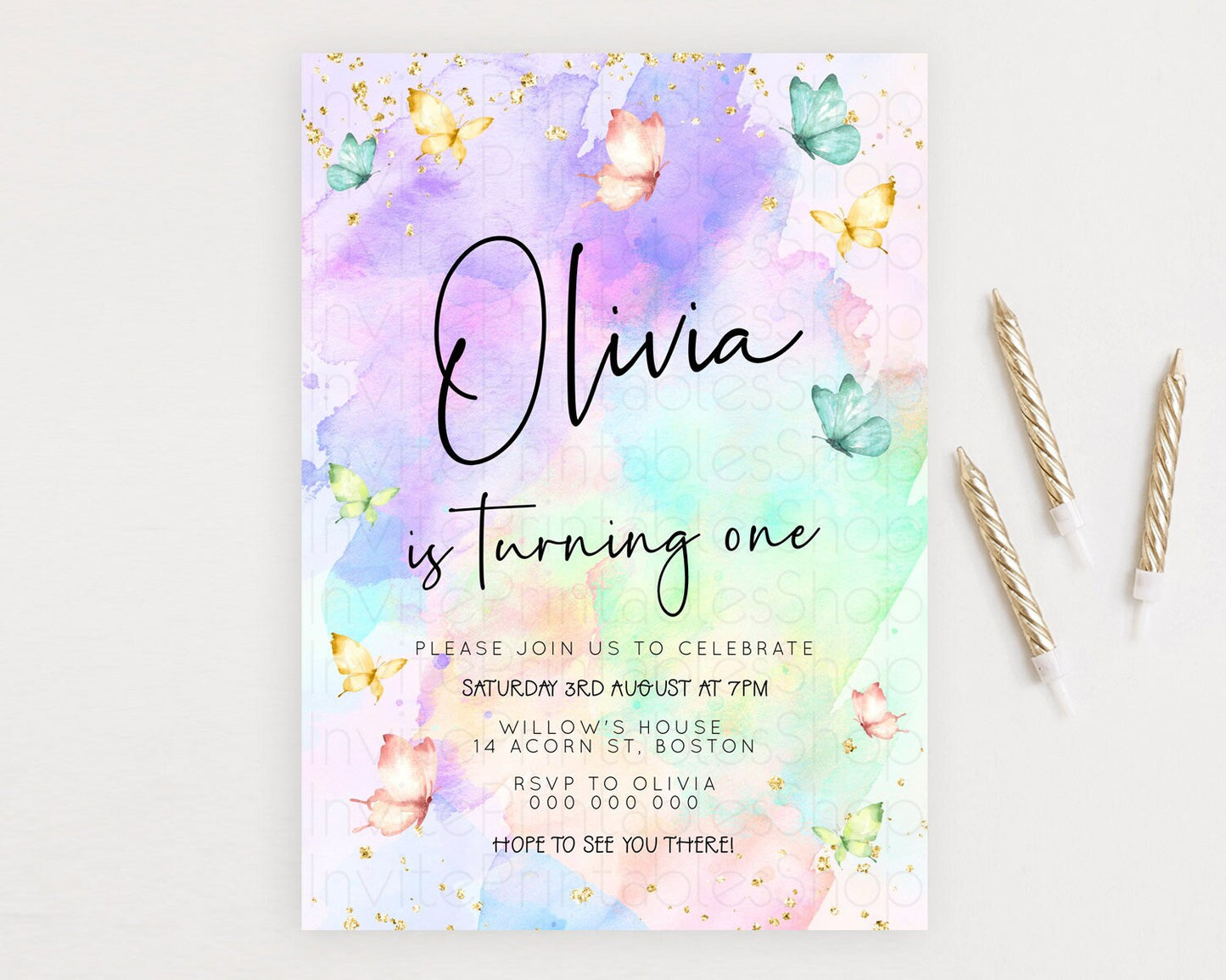 Pastel Butterfly Birthday Invitation Butterfly Birthday Invitation Whimsical Butterfly Enchanted Garden 1st 2nd Birthday Invitation D23203