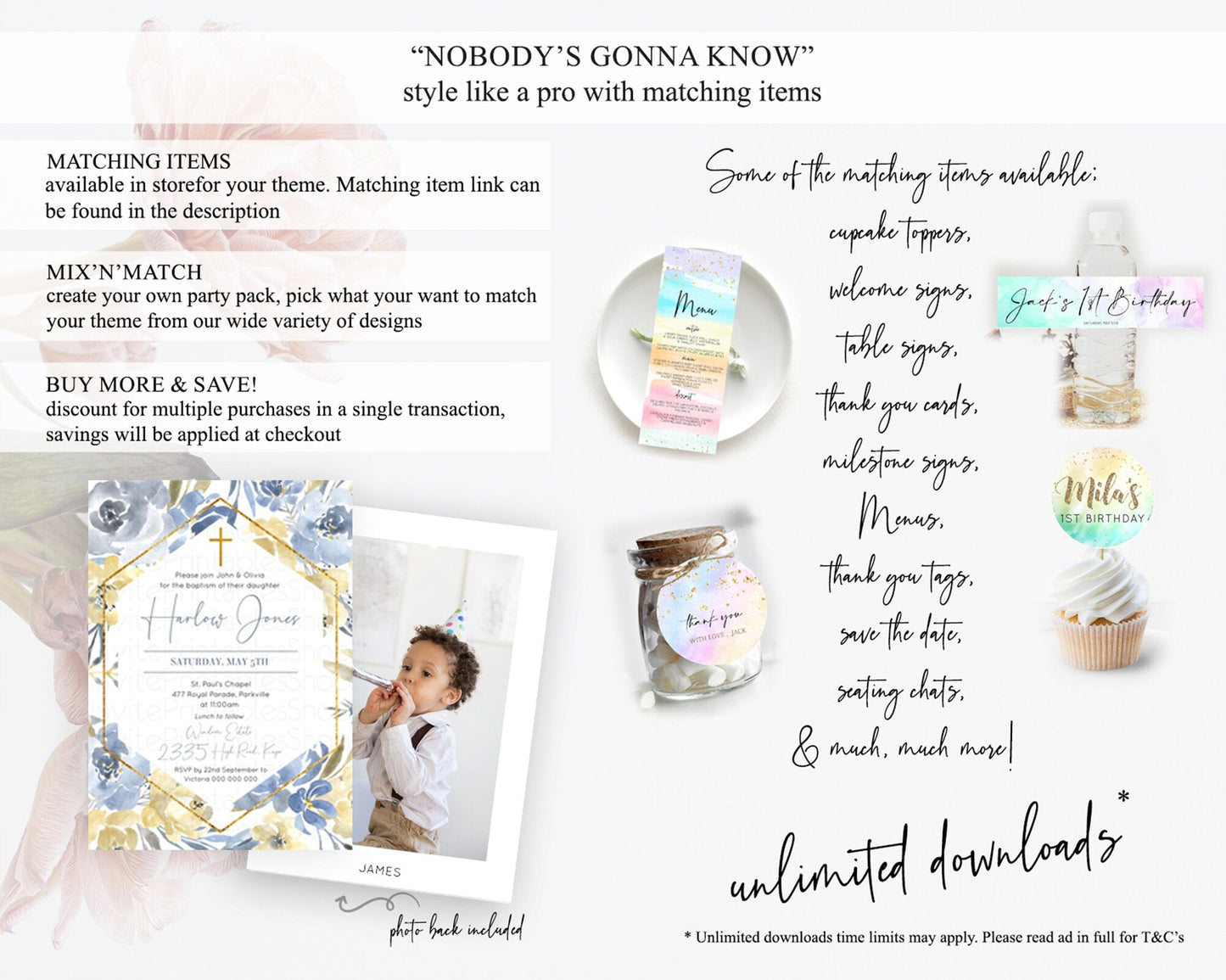 Secret Garden Baptism Invitation Wildflower Baptism Birthday Invite Pastel Flowers Christening Invite Enchanted Garden Boho Floral D10782