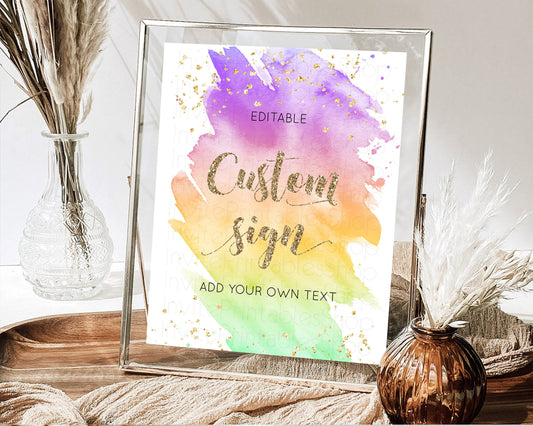 Editable Pastel Sign Ombre Table Sign Decor Pastel Ombre Rainbow Watercolor