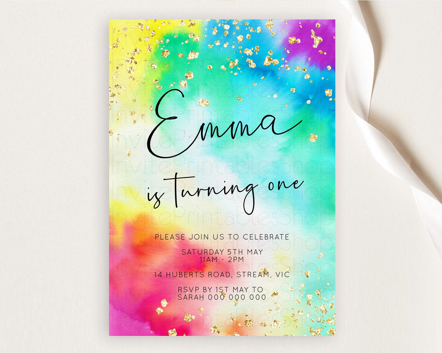 Tie Dye Invitation Rainbow Birthday Invitation Pastel Invitation Colorful Invitation Pastel Rainbow Party 3rd 2nd 1st First Birthday D10462