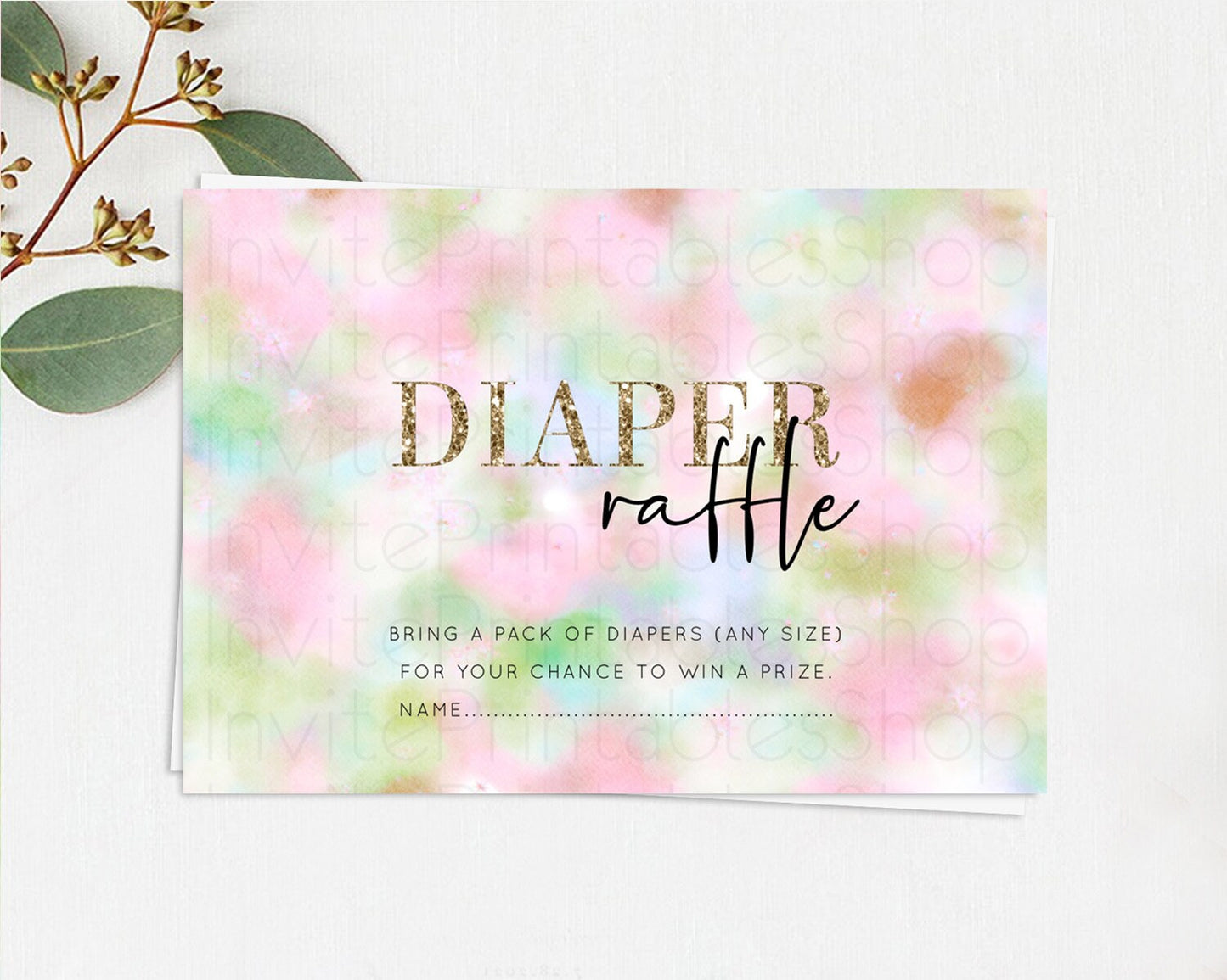 Pastel Diaper Raffle Card Pastel Rainbow Diaper Raffle Insert Colorful Ombre Watercolor Diaper Ticket Confetti Glitter Raffle Game D10698