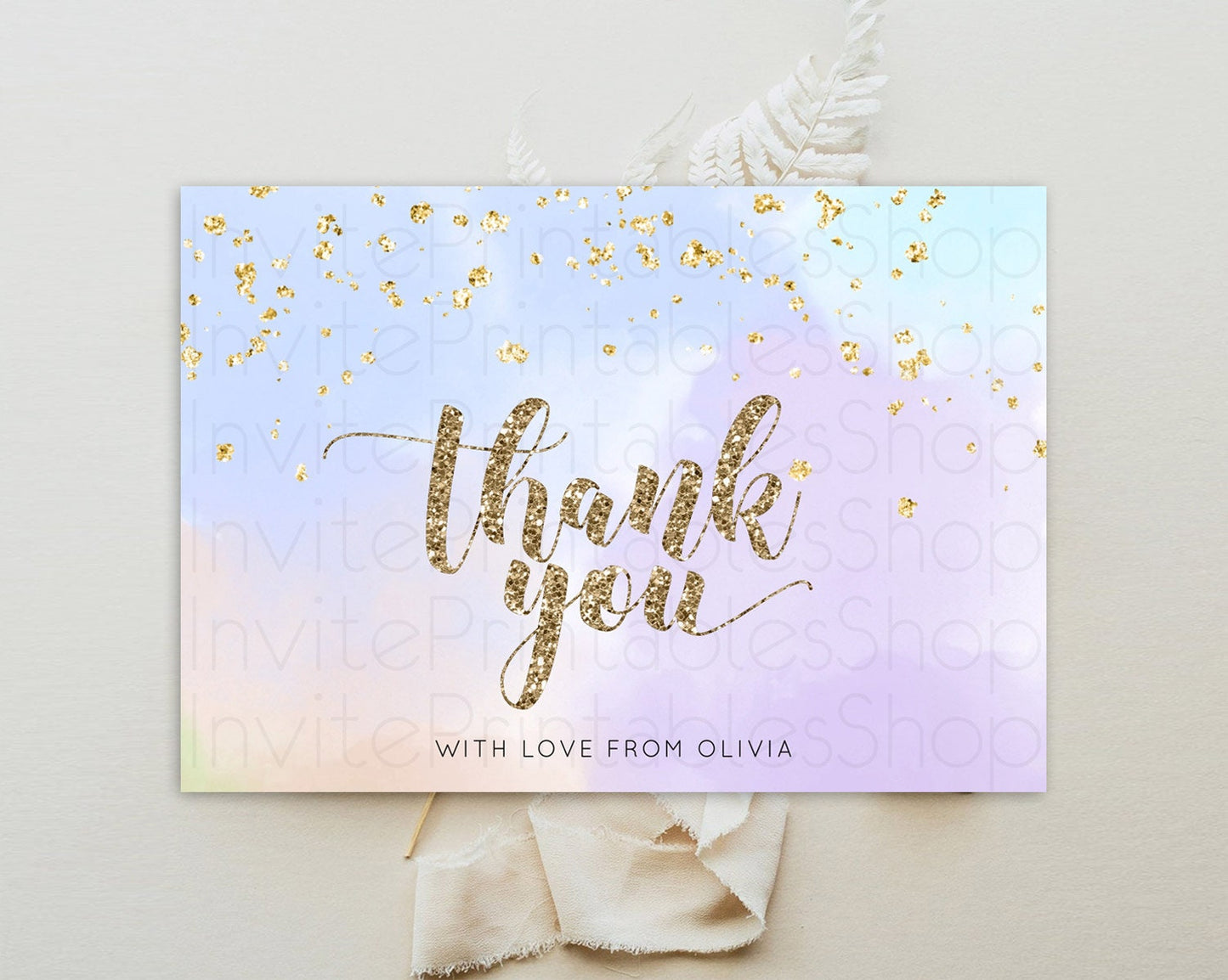 Pastel Thank You Rainbow Thank You Card Colorful Pastel Birthday Thank You Card Confetti Watercolor Pastel Teacher Thank You Cards D10372