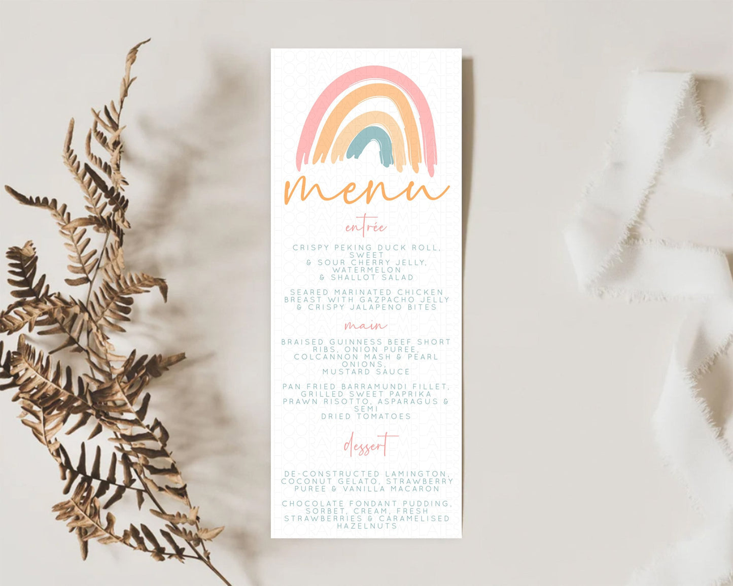 Pastel Rainbow Menu Boho Rainbow Menu Template Rainbow Boho Table Decor Pastel Rainbow Dinner Dessert Menu Rainbow Party Food Menu D10351