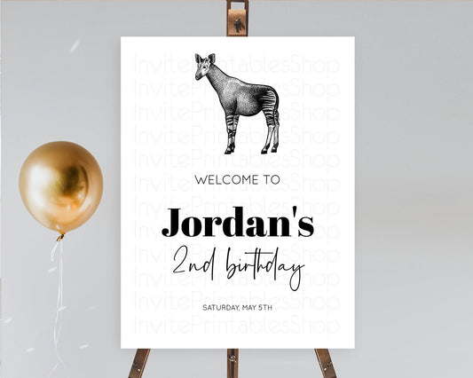 Okapi Welcome Sign Okapi Welcome Board Okapi Welcome Poster Dried Palm Fern Safari Party Decor Okapi First Birthday Welcome Sign D10283