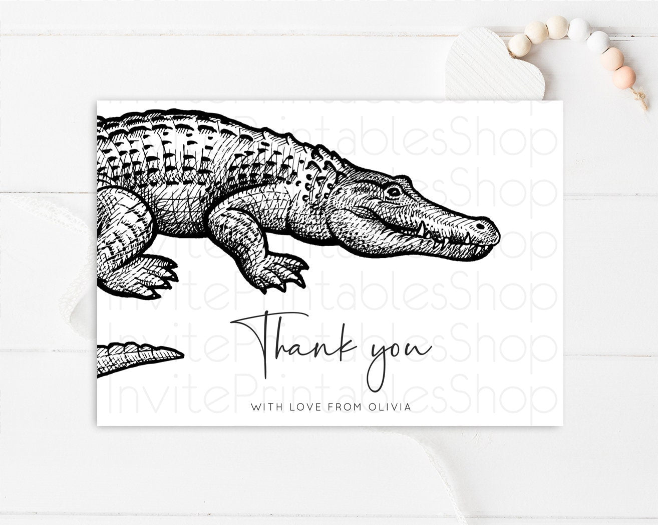 Alligator Thank You Card Simple Crocodile Wild One Safari Jungle Zoo Foldable Card Tent Flat Postcard Detail Insert Card Birthday t270