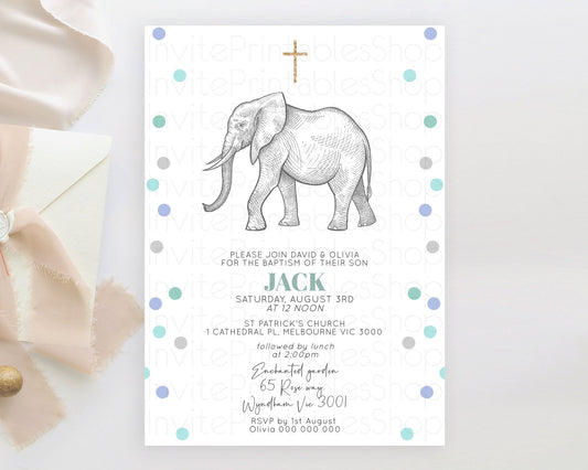 Editable Elephant Baptism Invitation Elephant Baptism 1st Birthday Invitatio