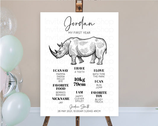 Rhino First Birthday Milestone Board Rhino Milestone Poster Rhino Decor Safari Adventure Rhino First Birthday Welcome Sign D10253