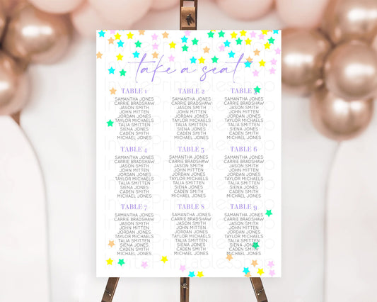 Editable Star Seating Chart Pastel Stars Seating Chart Shooting Star Sprinkl