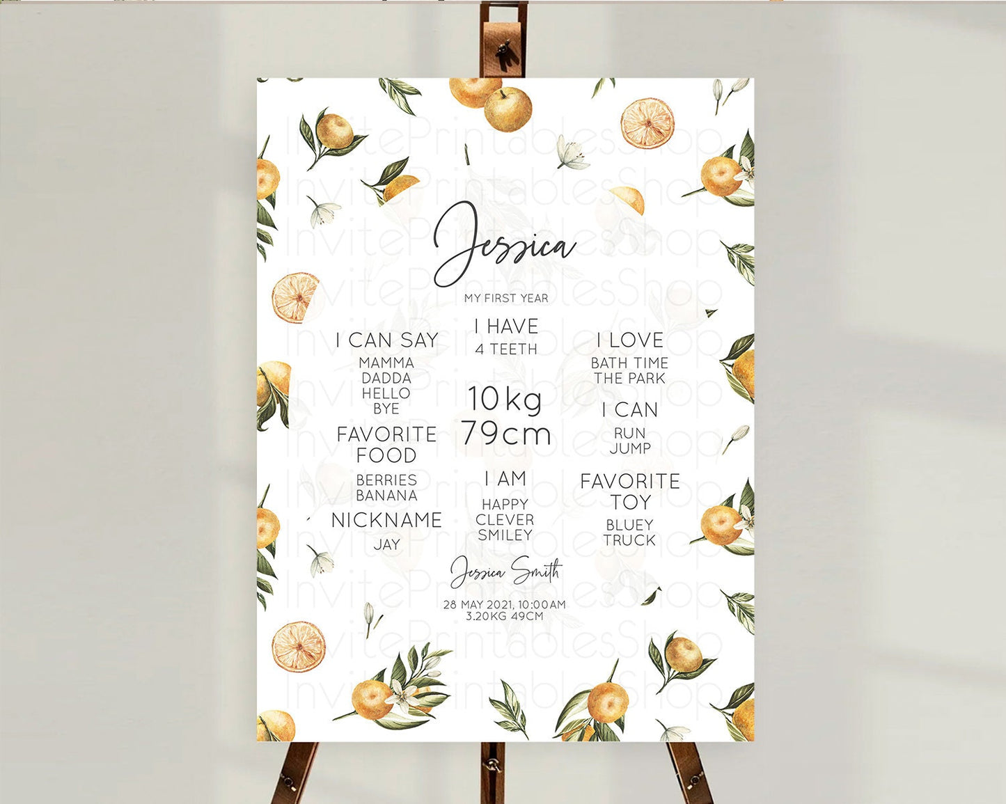 Citrus First Birthday Milestone Board Lemon Milestone Poster Orange Milestone Poster Citrus Floral Décor 1st Birthday Welcome Sign D10545