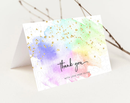 Pastel Thank You Rainbow Thank You Card Colorful Pastel Birthday Thank You Card Confetti Watercolor Pastel Teacher Thank You Cards D10316