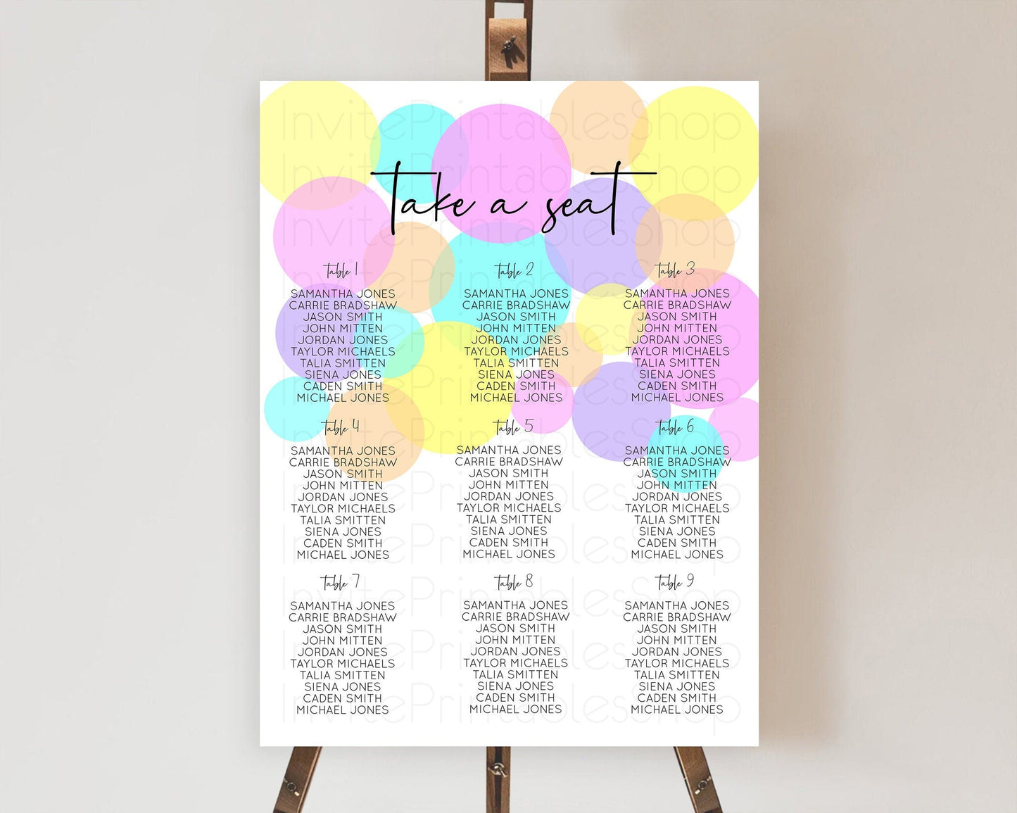 Pastel Seating Chart Pastel Confetti Seating Chart Bubbles Sprinkles Seating Sign Colorful Rainbow Decor Confetti Seating Board D10406