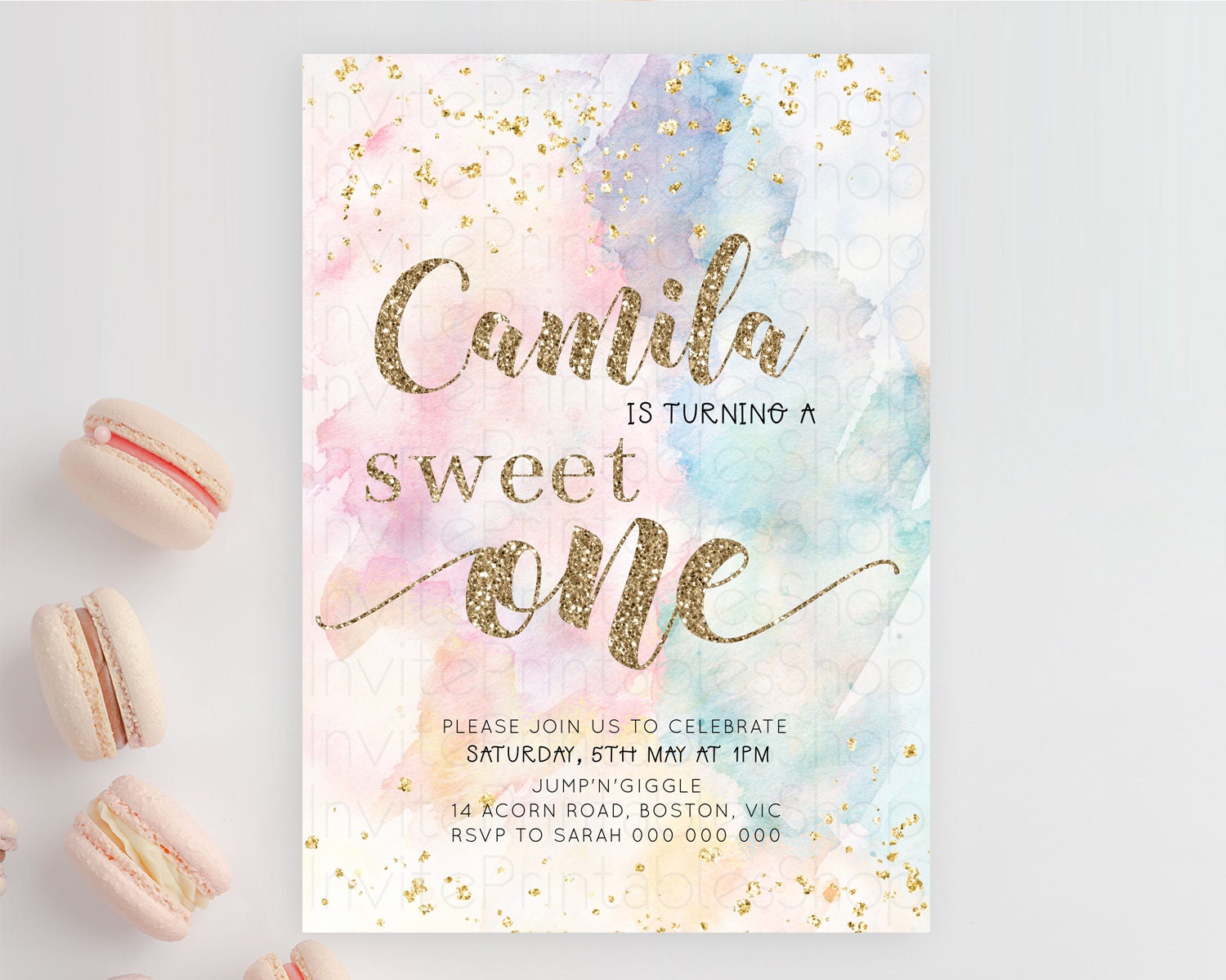 Editable Rainbow Birthday Invitation Glitter Pastel Invitation Colorful Wate
