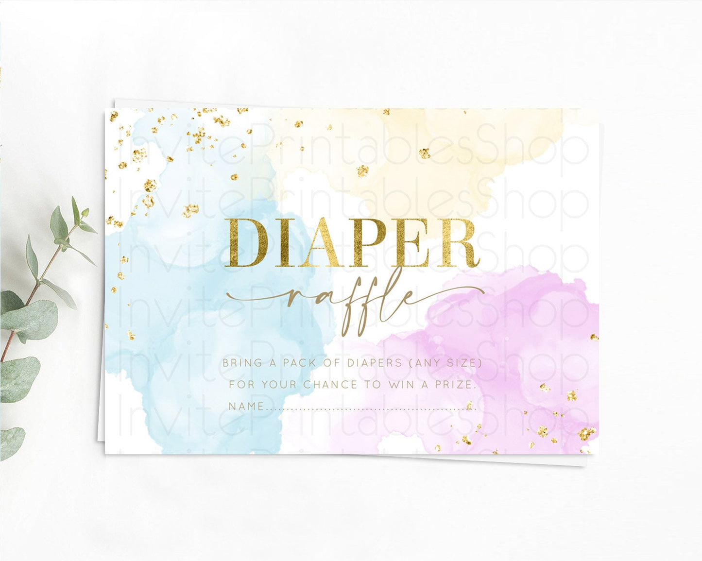 Pastel Diaper Raffle Card Pastel Rainbow Diaper Raffle Insert Colorful Ombre Watercolor Diaper Ticket Confetti Glitter Raffle Game D10204