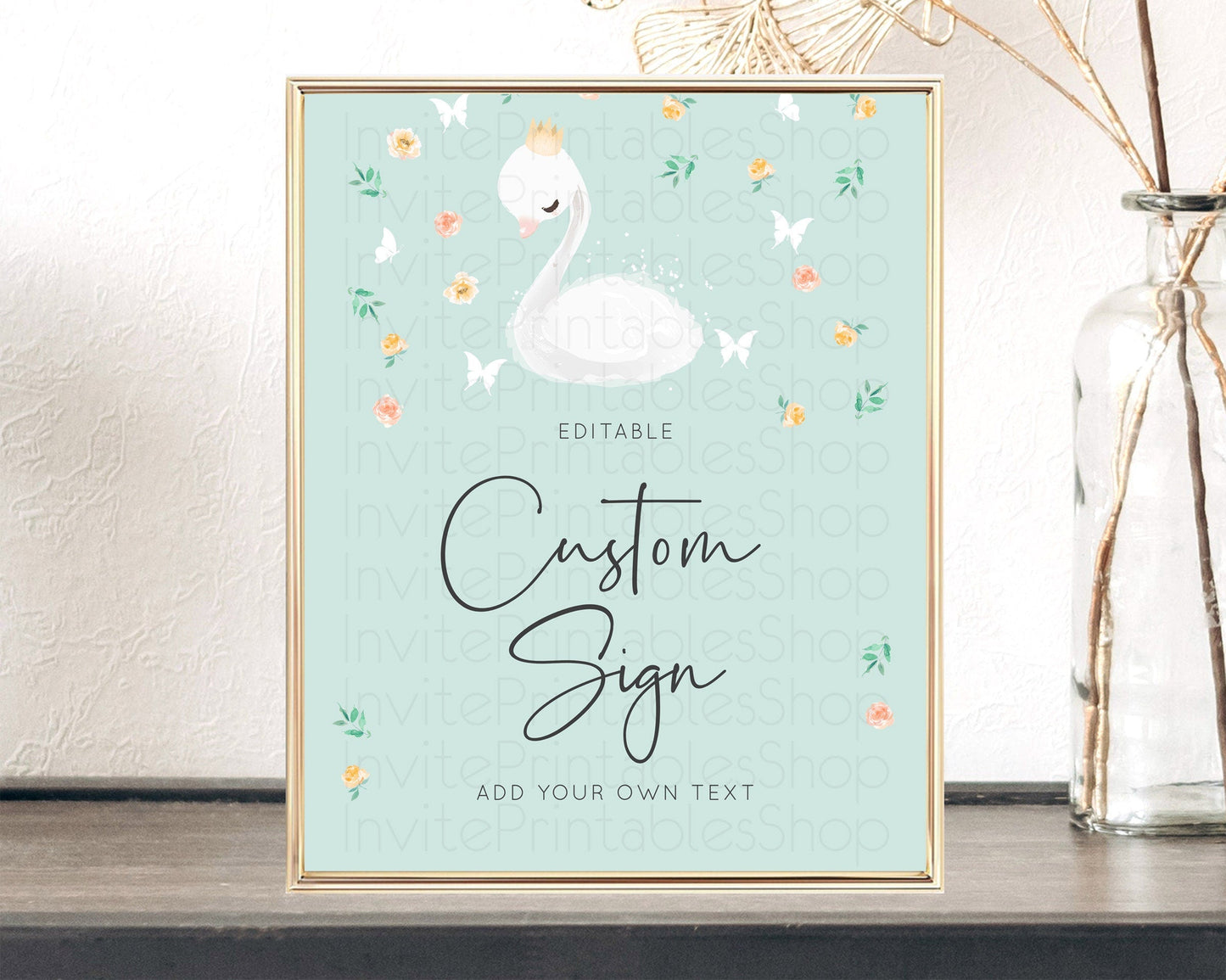 Swan Table Sign Decor Swan Princess Ballet Party Enchanted Swan Lake Secret Garden Pastel Floral 1st Birthday Baptism Baby Shower D10905