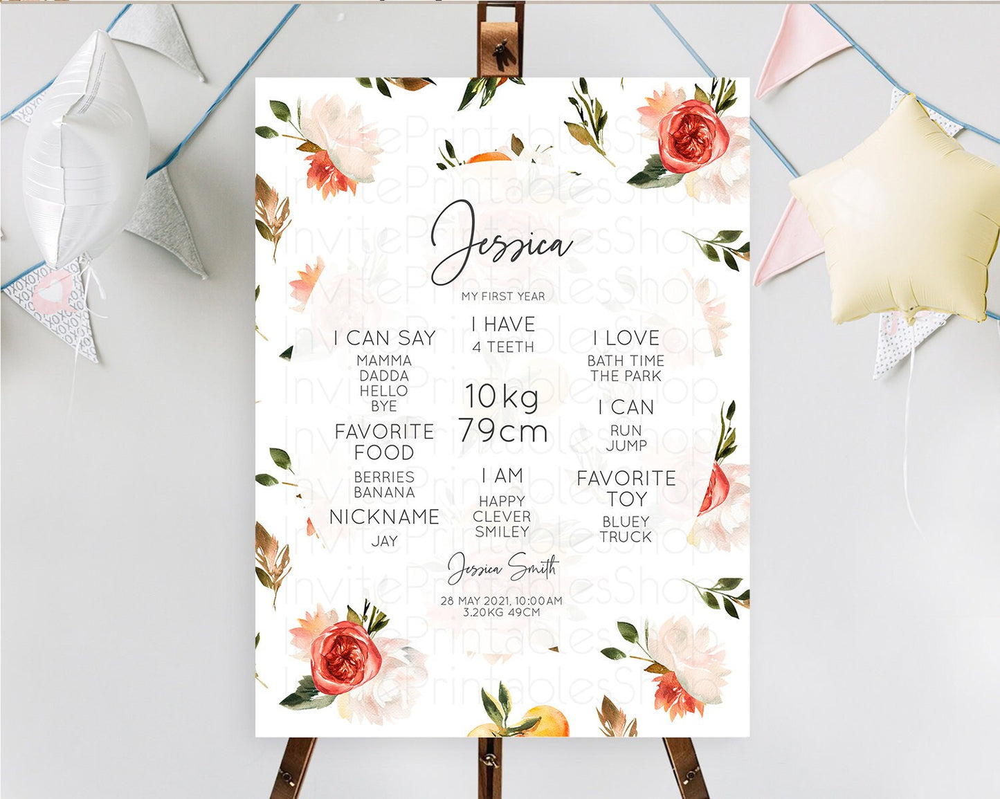 Citrus First Birthday Milestone Board Lemon Milestone Poster Orange Milestone Poster Citrus Floral Décor 1st Birthday Welcome Sign D10540