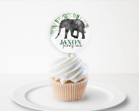 Elephant Cupcake Toppers Elephant Cupcake Elephant Party Safari Adventure Elephant Cupcake Topper Elephant Décor Zoo Fern Palm Leaf D10842