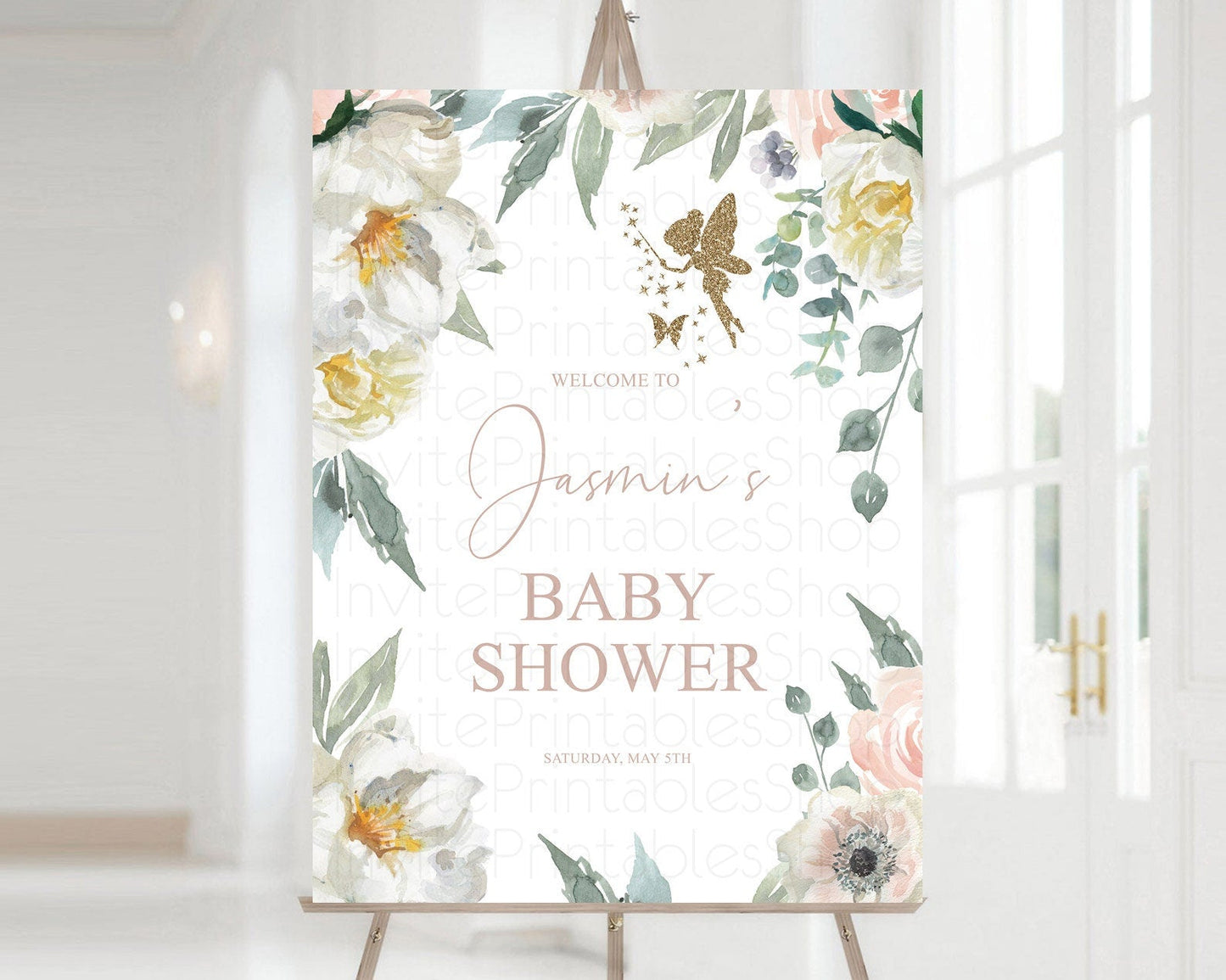 Fairy Baby Shower Welcome Sign Fairy Welcome Board Enchanted Garden Pastel Floral Butterfly Decor Secret Garden Fairy Welcome Sign D10800
