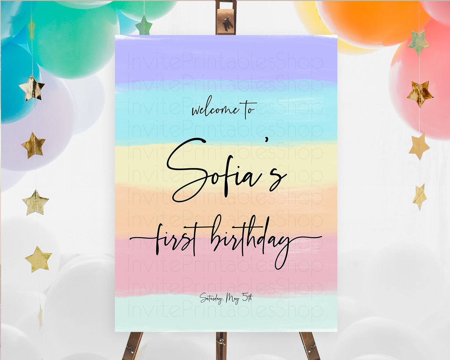 Pastel Welcome Sign Pastel Rainbow Welcome Sign Colorful Rainbow Confetti Watercolor Glitter Pastel First Birthday Welcome Sign D10510