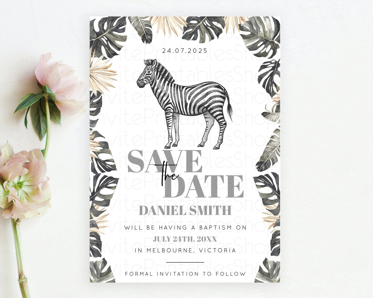 Zebra Save The Date Template Zebra Party Save The Date Safari Adventure Zebra Minimal Theme For 1st Birthday Baptism Baby Shower D10824